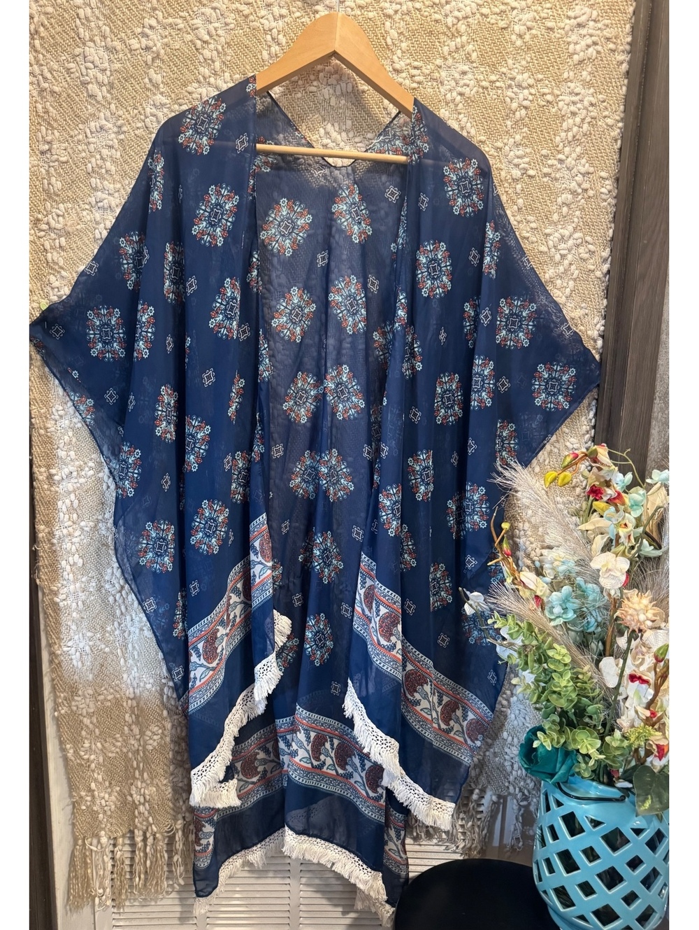 Women's bohemian kimono/sarong with geometric embroidery One Size